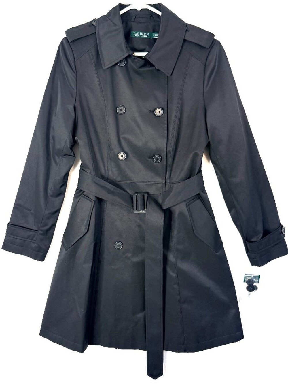 LAUREN RALPH LAUREN Classic Belted Water Resistant Double Breasted Rain Trench M